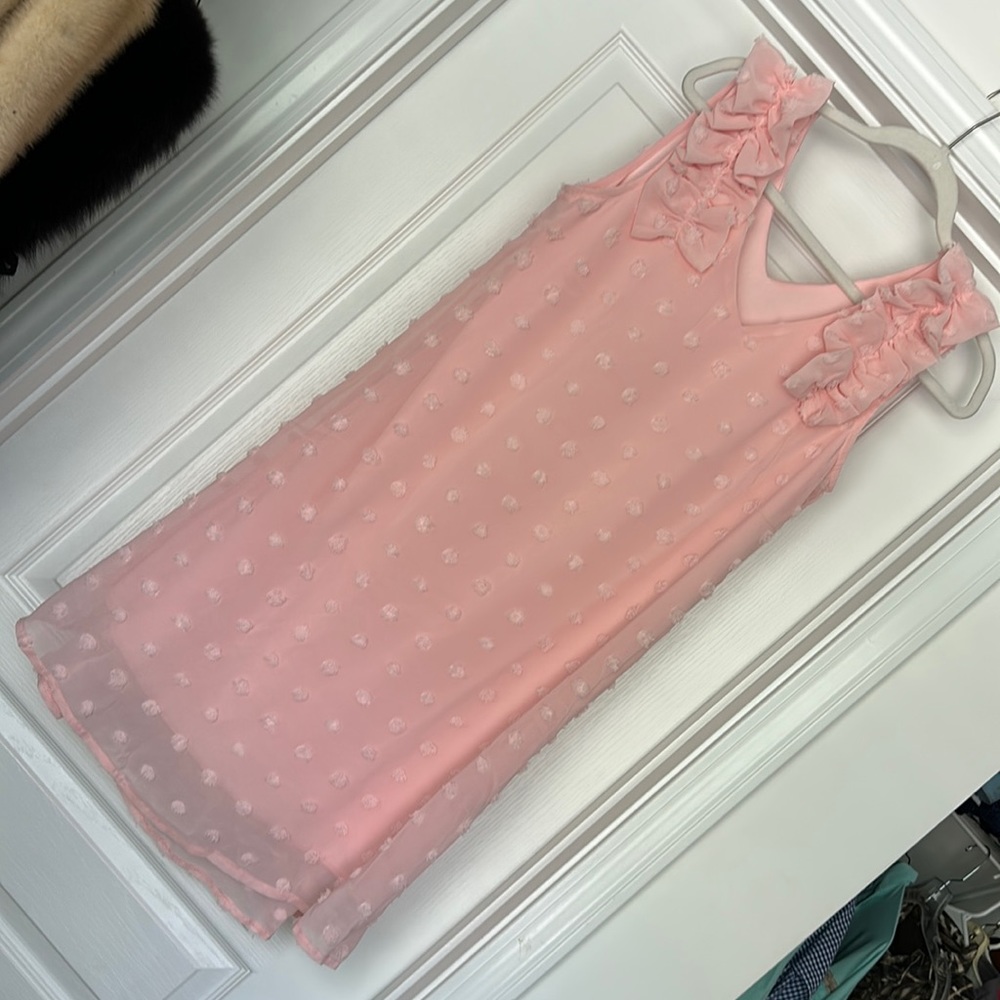 Pink Swiss dot sleeveless dress